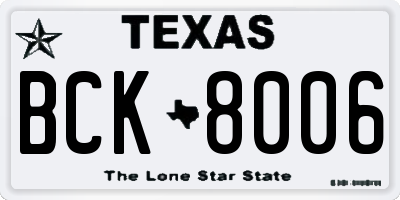 TX license plate BCK8006