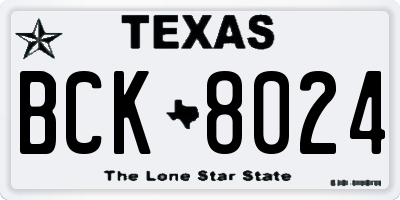 TX license plate BCK8024