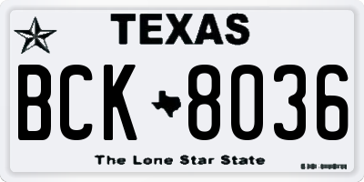 TX license plate BCK8036