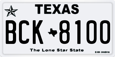 TX license plate BCK8100