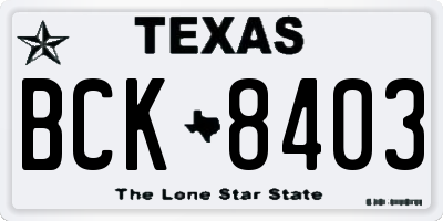 TX license plate BCK8403