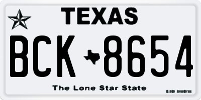 TX license plate BCK8654