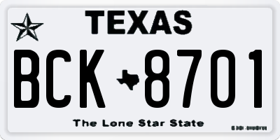 TX license plate BCK8701