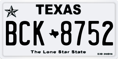 TX license plate BCK8752