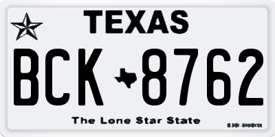 TX license plate BCK8762