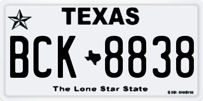 TX license plate BCK8838