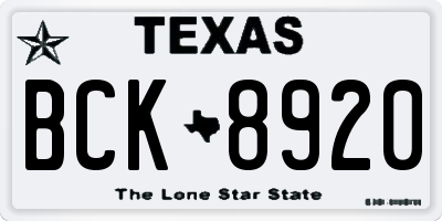 TX license plate BCK8920