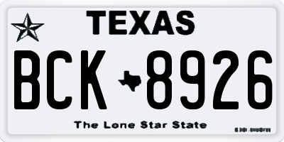 TX license plate BCK8926