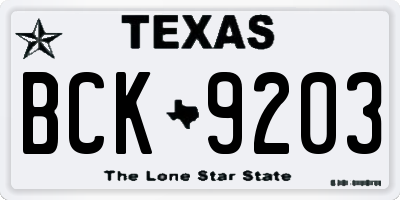 TX license plate BCK9203