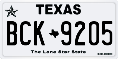 TX license plate BCK9205