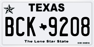 TX license plate BCK9208