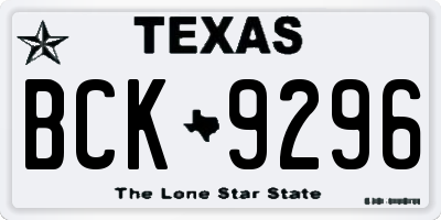 TX license plate BCK9296