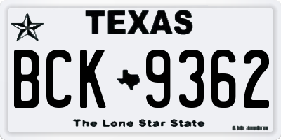 TX license plate BCK9362
