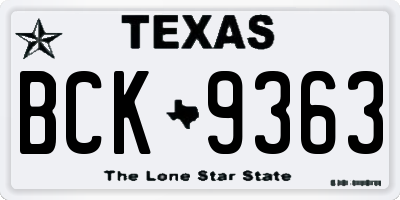 TX license plate BCK9363