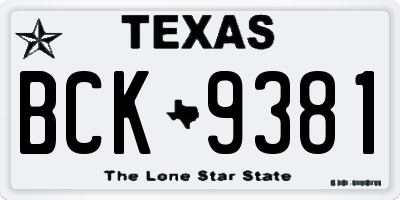 TX license plate BCK9381
