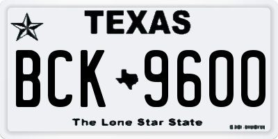 TX license plate BCK9600