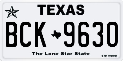 TX license plate BCK9630