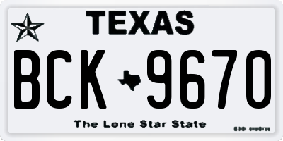 TX license plate BCK9670