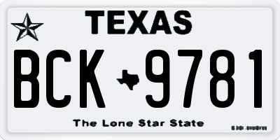 TX license plate BCK9781