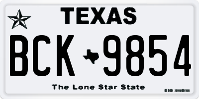 TX license plate BCK9854
