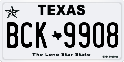 TX license plate BCK9908