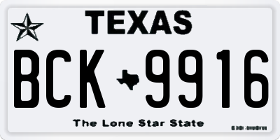 TX license plate BCK9916