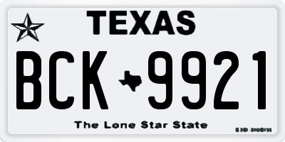 TX license plate BCK9921