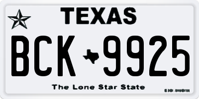 TX license plate BCK9925