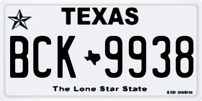 TX license plate BCK9938