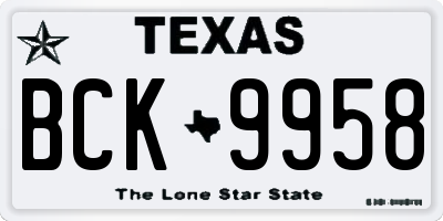 TX license plate BCK9958