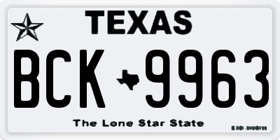 TX license plate BCK9963