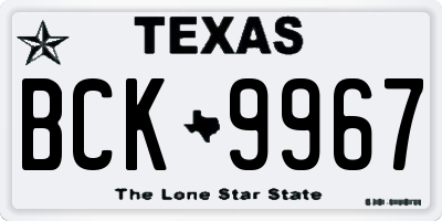 TX license plate BCK9967