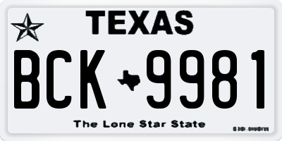 TX license plate BCK9981