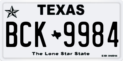 TX license plate BCK9984