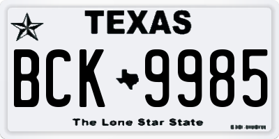 TX license plate BCK9985
