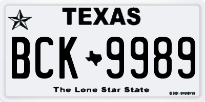 TX license plate BCK9989