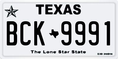 TX license plate BCK9991