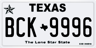 TX license plate BCK9996