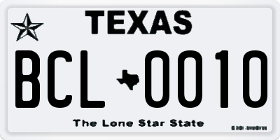 TX license plate BCL0010