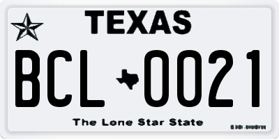 TX license plate BCL0021