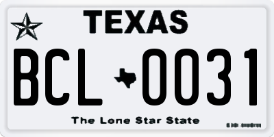 TX license plate BCL0031