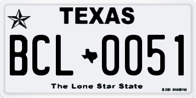 TX license plate BCL0051