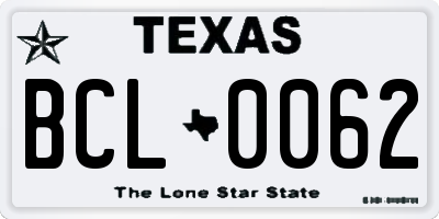 TX license plate BCL0062