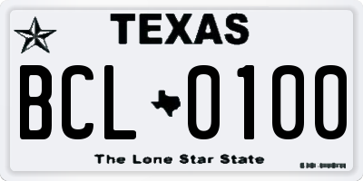 TX license plate BCL0100