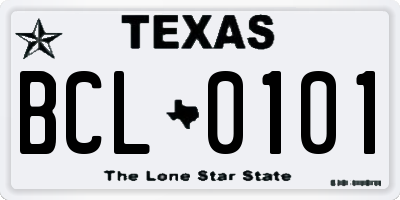 TX license plate BCL0101