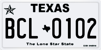 TX license plate BCL0102