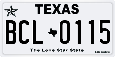 TX license plate BCL0115