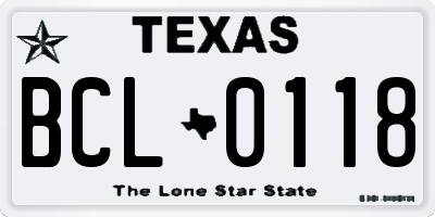 TX license plate BCL0118