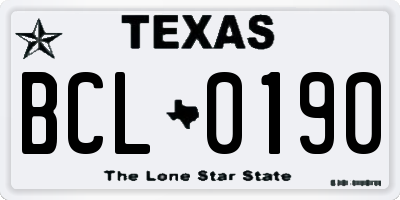 TX license plate BCL0190
