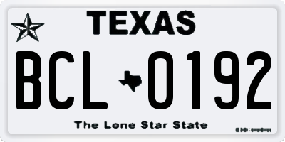 TX license plate BCL0192
